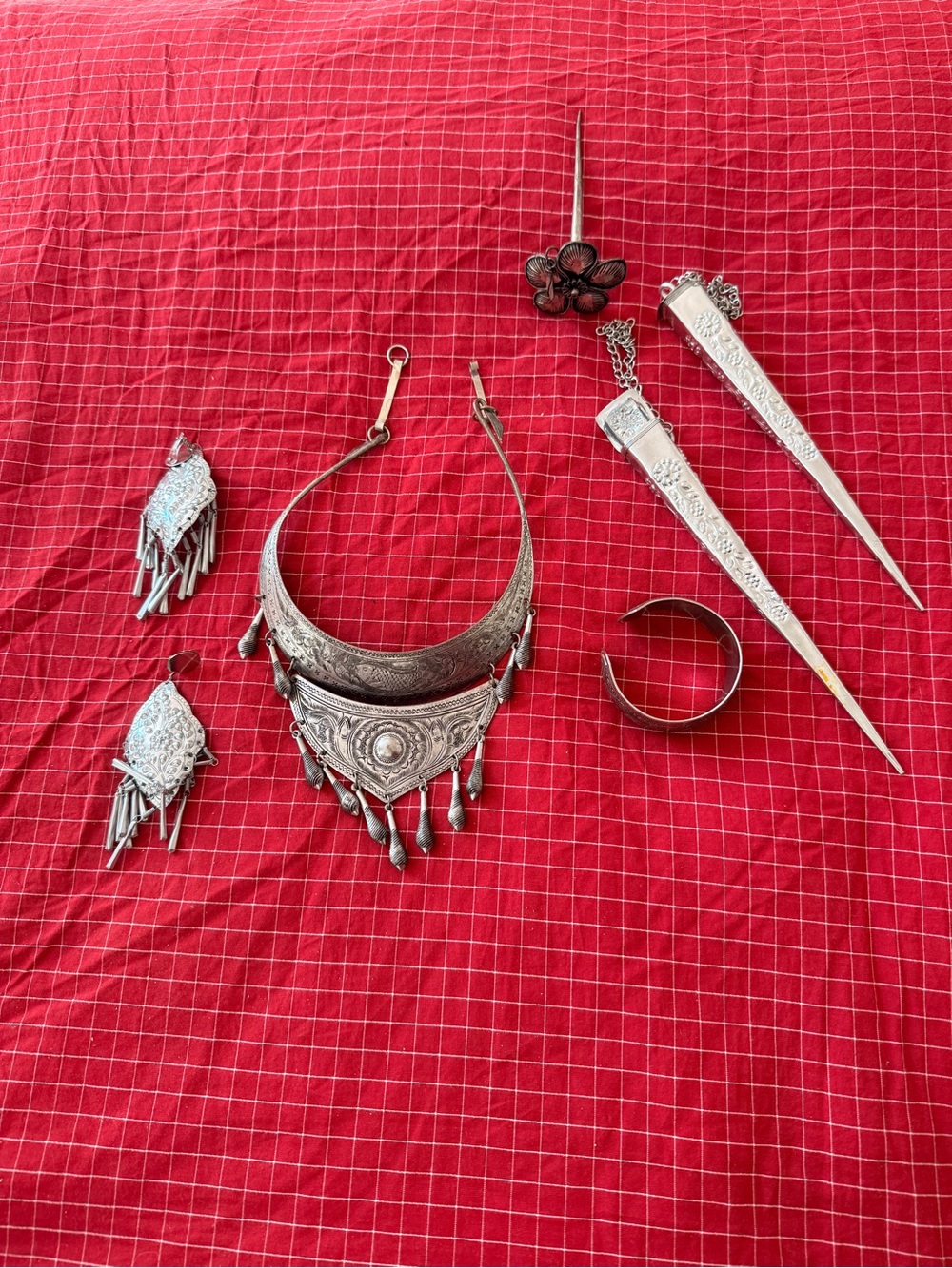 Lao, Thai, Hmong Matching Silver Jewelry Set